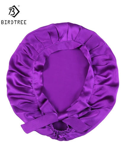 BirdTree 100% Real Silk Sleep Cap for Women, Hair Care Natural 19 Momme Silk Postpartum Hat, Night Bonnet with Tie T32101X