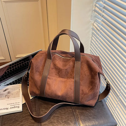 New handbag for womoen big totes Faux suede female Shoulder Crossbody Bags Large Capacity Travel Fitness bag brown bolsa