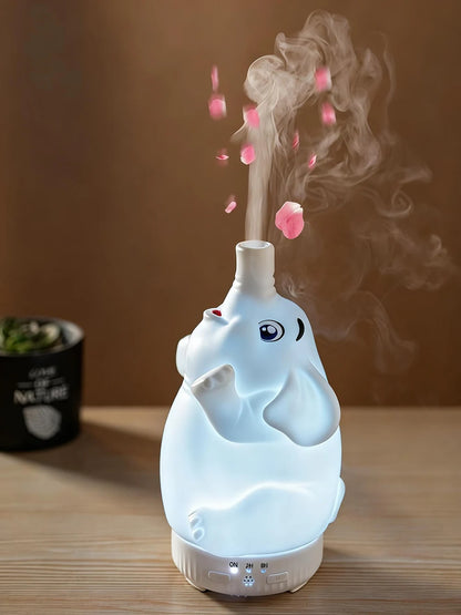 Creative Elephant Aroma Diffuser with Jellyfish Ring Mist Spray Rotating Essential Oil Humidifier Night Light Decompression Gadg