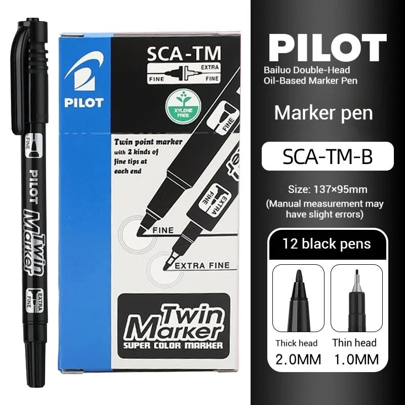 Pilot SCA-TM Dual-Tip Marker,Water-Based Vibrant Quick-Drying Twin-Tip Permanent Ink Pens for Journaling,Scrapbooking&DIY Crafts