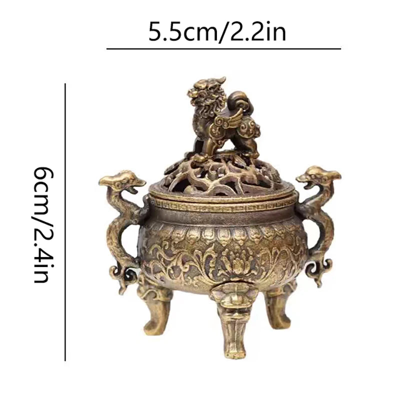 Antique Incense Burner Buddhist Hollow Incenses Holder With Cover Chinese Ancient Mini Censer Ornaments Home Office Decoration