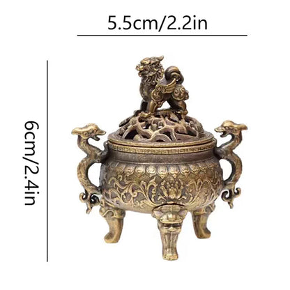 Antique Incense Burner Buddhist Hollow Incenses Holder With Cover Chinese Ancient Mini Censer Ornaments Home Office Decoration