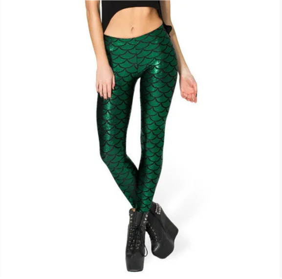 Woman Mermaid Fish Scale Leggings Slim Skinny Leggings Multicolor Printing Spring Summer Running Gym Stretchy Pants Trousers