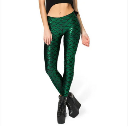 Woman Mermaid Fish Scale Leggings Slim Skinny Leggings Multicolor Printing Spring Summer Running Gym Stretchy Pants Trousers