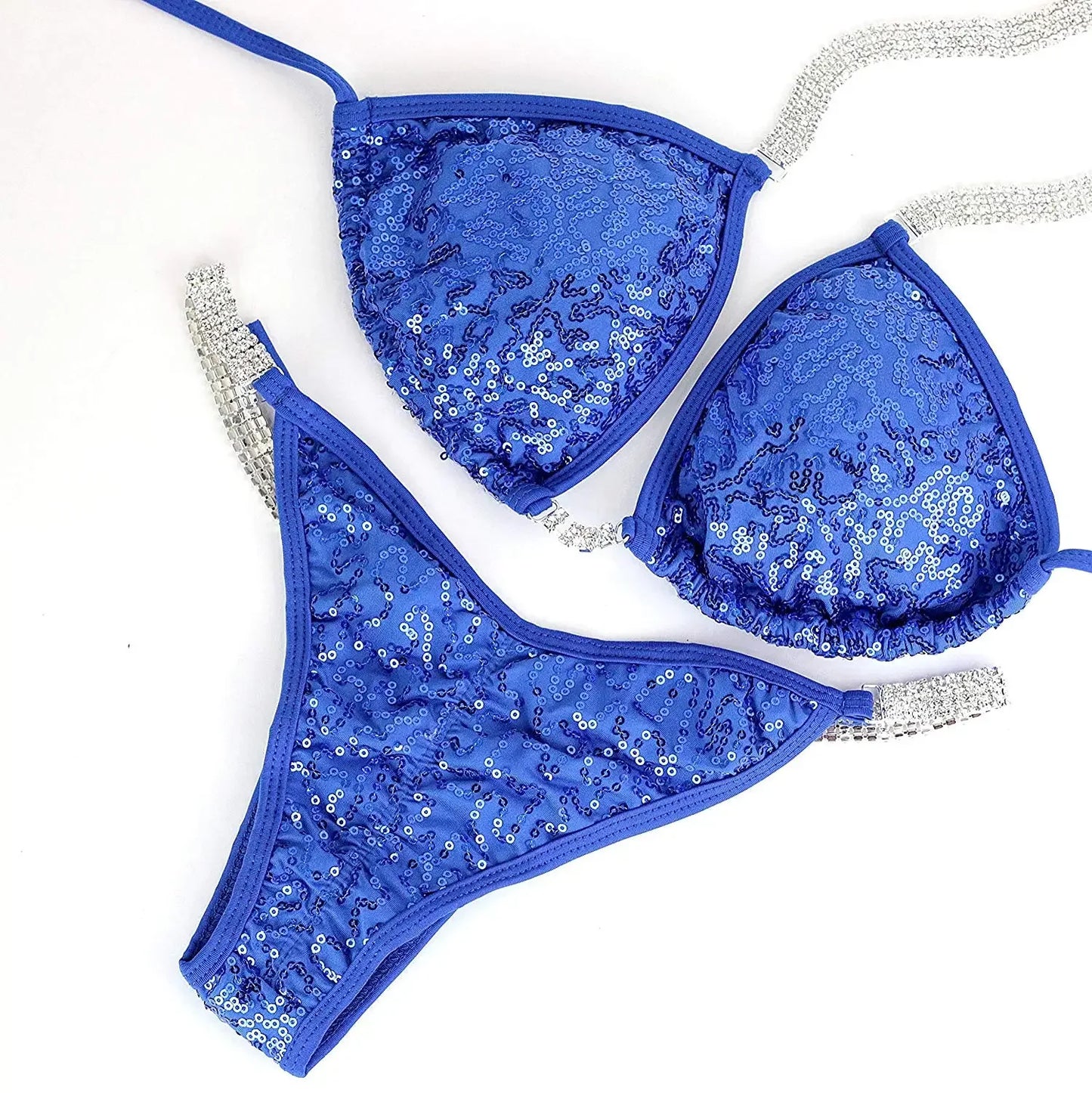 Crystal Fitness Competition Bikini Suit for Women NPC IFBB Swimwear in Blue Red Purple Yellow Colors Health-Fit Design