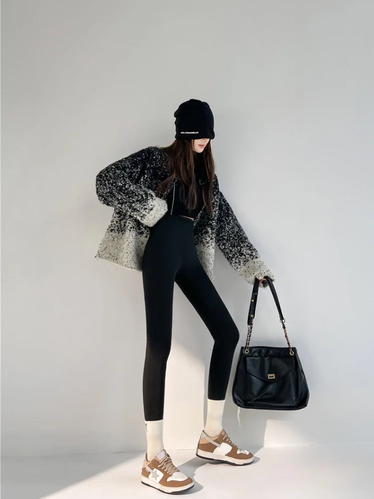 Autumn Winter Lamb Velvet Thicken Sharkskin Leggings Women High Waist Seamless Slimming Warm Leggings Pants