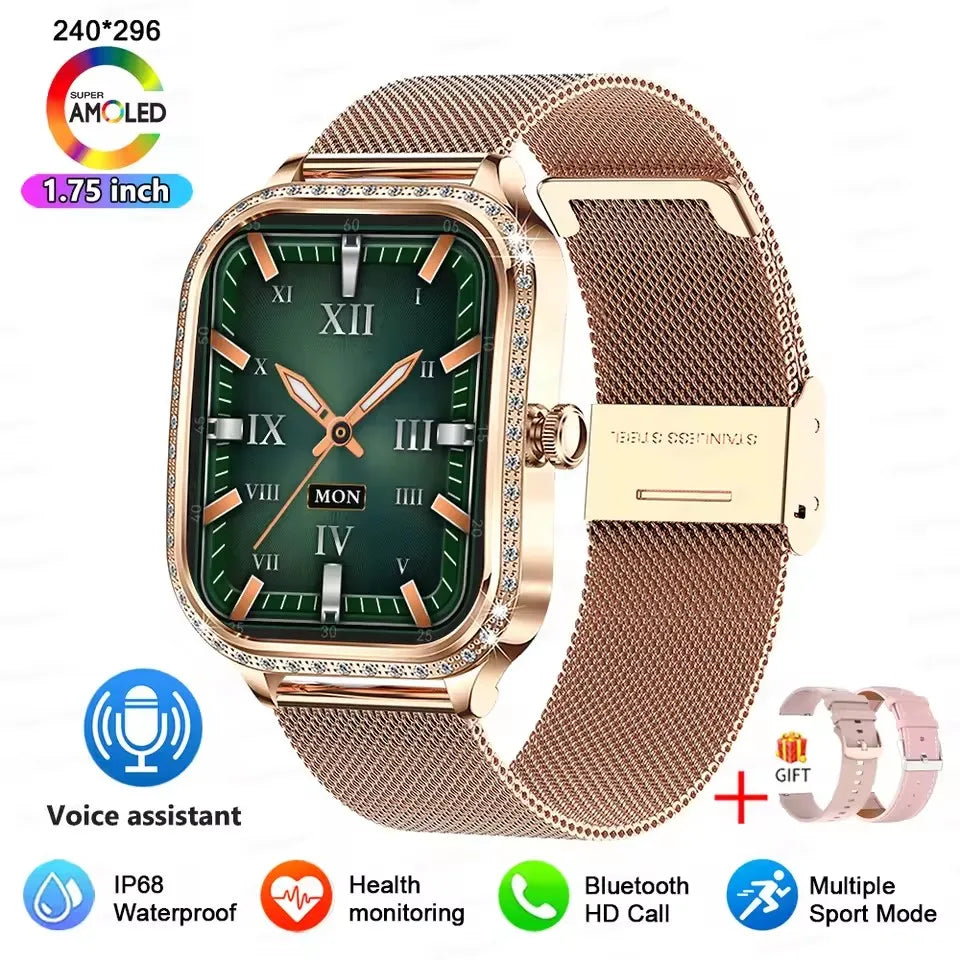 Fashion Rose Gold Smart Watch Women 1.75" HD Display Heart Rate Sports Fitness IP68 Waterproof BT Call Smartwatch For Lady Gifts