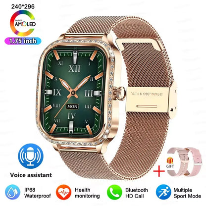 Fashion Rose Gold Smart Watch Women 1.75" HD Display Heart Rate Sports Fitness IP68 Waterproof BT Call Smartwatch For Lady Gifts