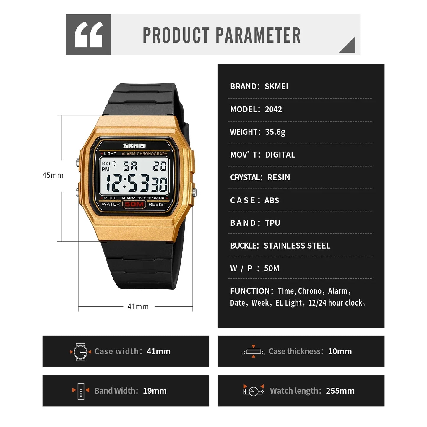 SKMEI Digital Sports Watch for Men Waterproof Chrono LED Display Date Week Mens Wristwatches Military Clock reloj hombre 2042