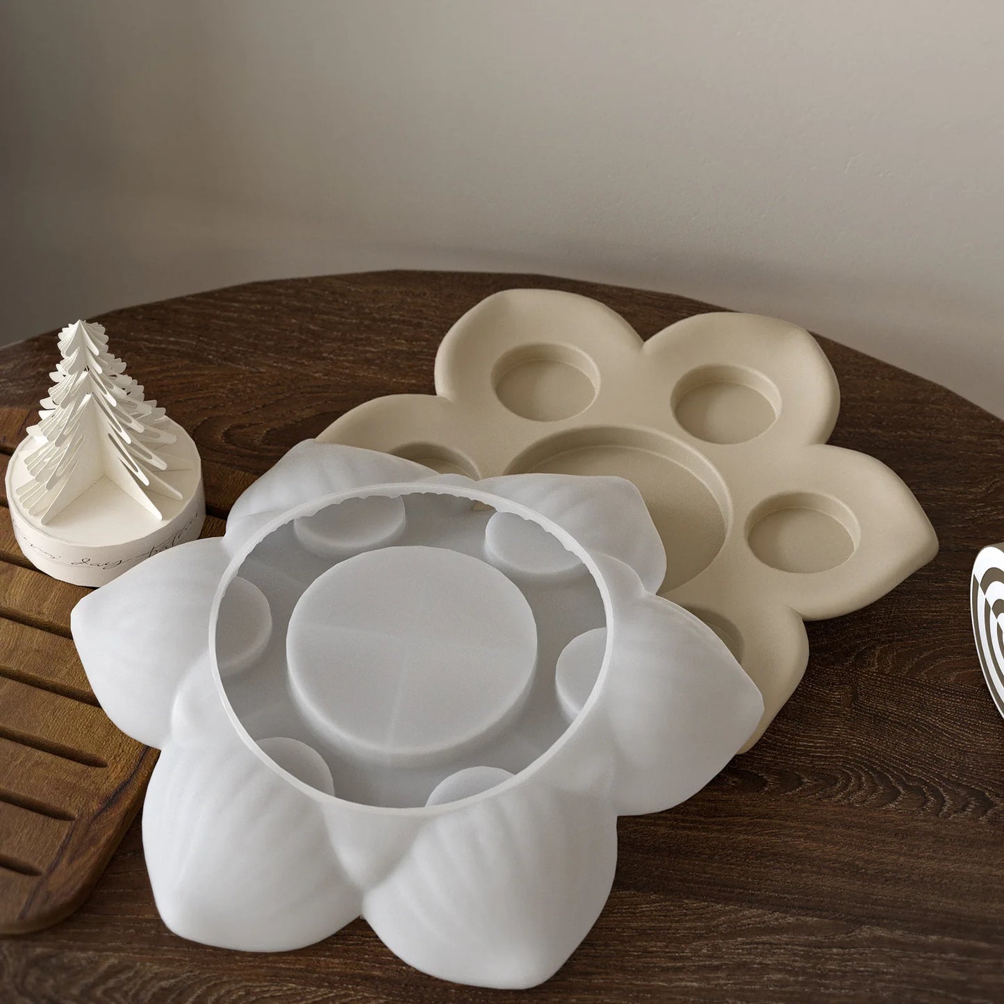 Lotus Flower Candlestick Ornament Silicone Mold Aromatherapy Plaster Resin Diy Simple Candle Base Organizer Tray Making Moulds