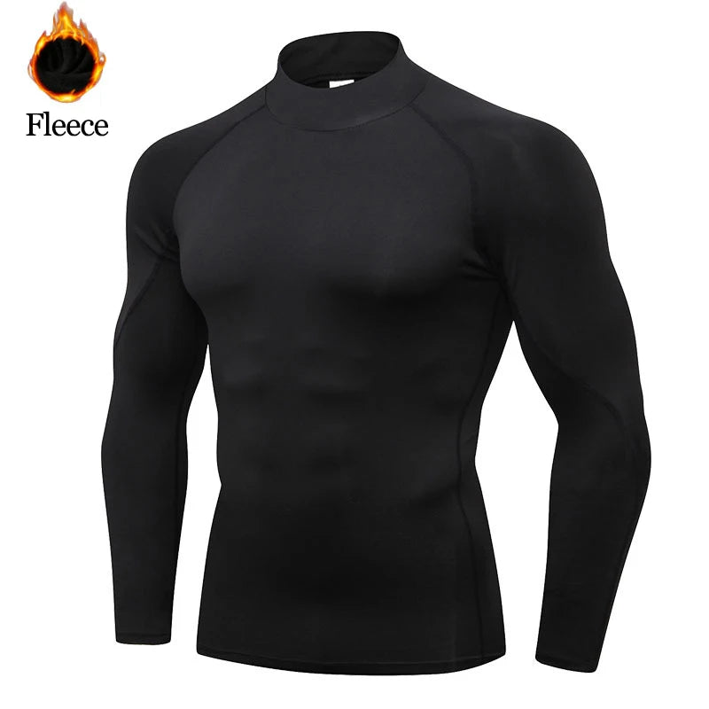 Men Winter Fleece Compression Sport Gym t-Shirt High-Collar Fitness Tops Quick Dry Football t Shirt Running Shirts Gym Clothing