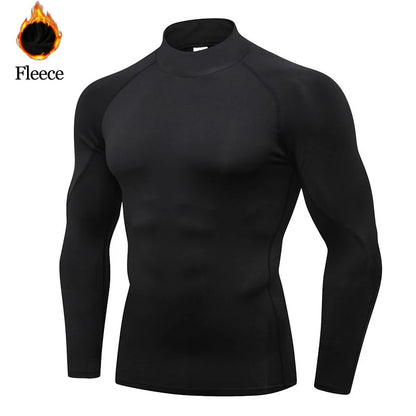 Men Winter Fleece Compression Sport Gym t-Shirt High-Collar Fitness Tops Quick Dry Football t Shirt Running Shirts Gym Clothing