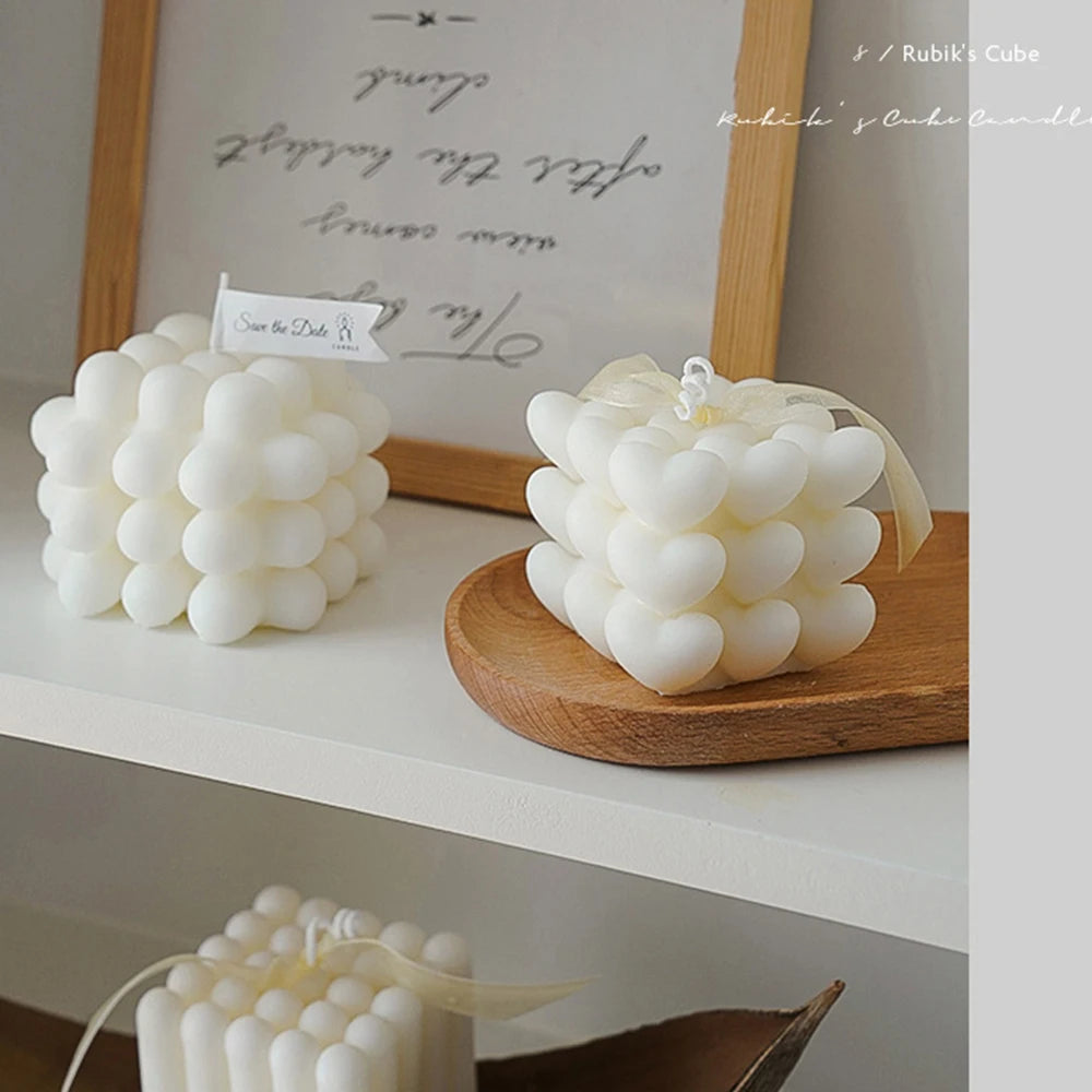 Rubik's Cube Scented Aromatic Candles Soy Wax Candles White English Pear & Freesia Aromatherapy Candle Wedding Home Decoration