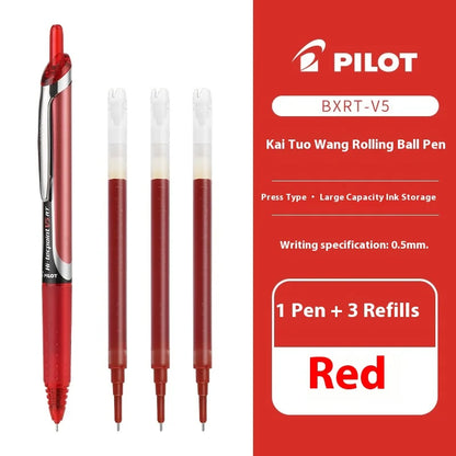 Japanese Pilot Gel Pen, BXRT-V5 0.5mm Metal Needle Tip Black Red Blue Ink,Premium Smooth&Precise for Signing,Exams,Journaling