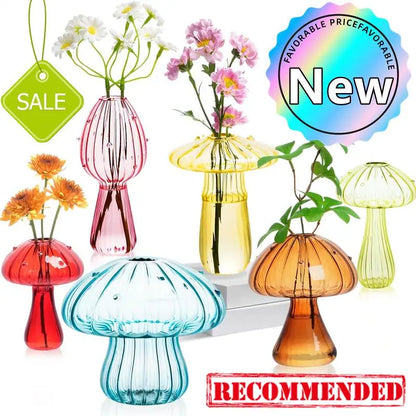 New Mushroom Glass Vase Creative Plant Hydroponic Vase Home Transparent Aromatherapy Bottle Small Vase Table Flower Decorations