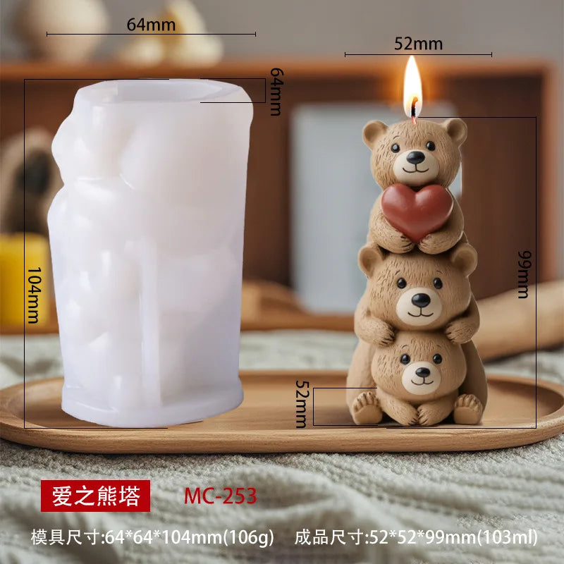 Candle Mold Stacked Bear Shape Aromatherapy Candle Silicone Mold DIY Ornament Handmade Gypsum Fragrance Stone Mold