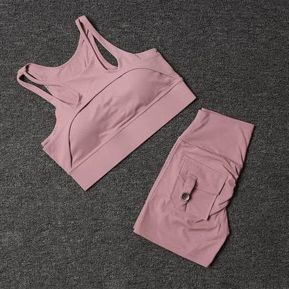 TRY TO BN Fitness Shorts Yoga Sports Bra Sets Women's Tracksuit Sportswear Workout High Waisted Leggings Cycling Gym Suit Pocket