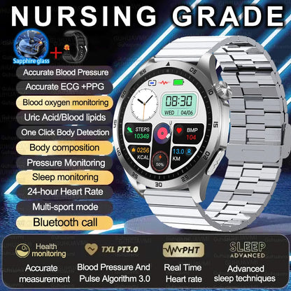 2025 New Nursing Grade Smart Watch ECG+PPG Blood Lipid Blood pressure Uric Acid HD Bluetooth Call Clock Health Smart Watch Men