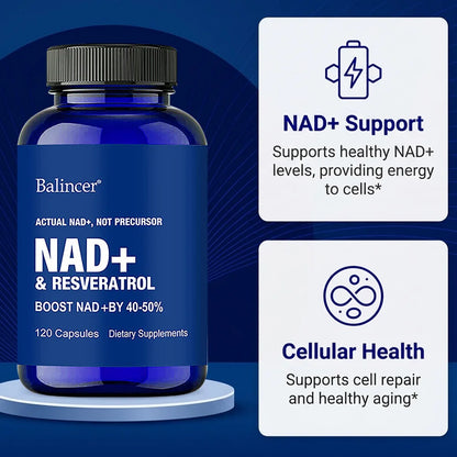 Resveratrol NAD+ Supplement - Support Cellular Health, Stamina & Healthy Aging, Supports DNA Repair and Healthy Metabolism