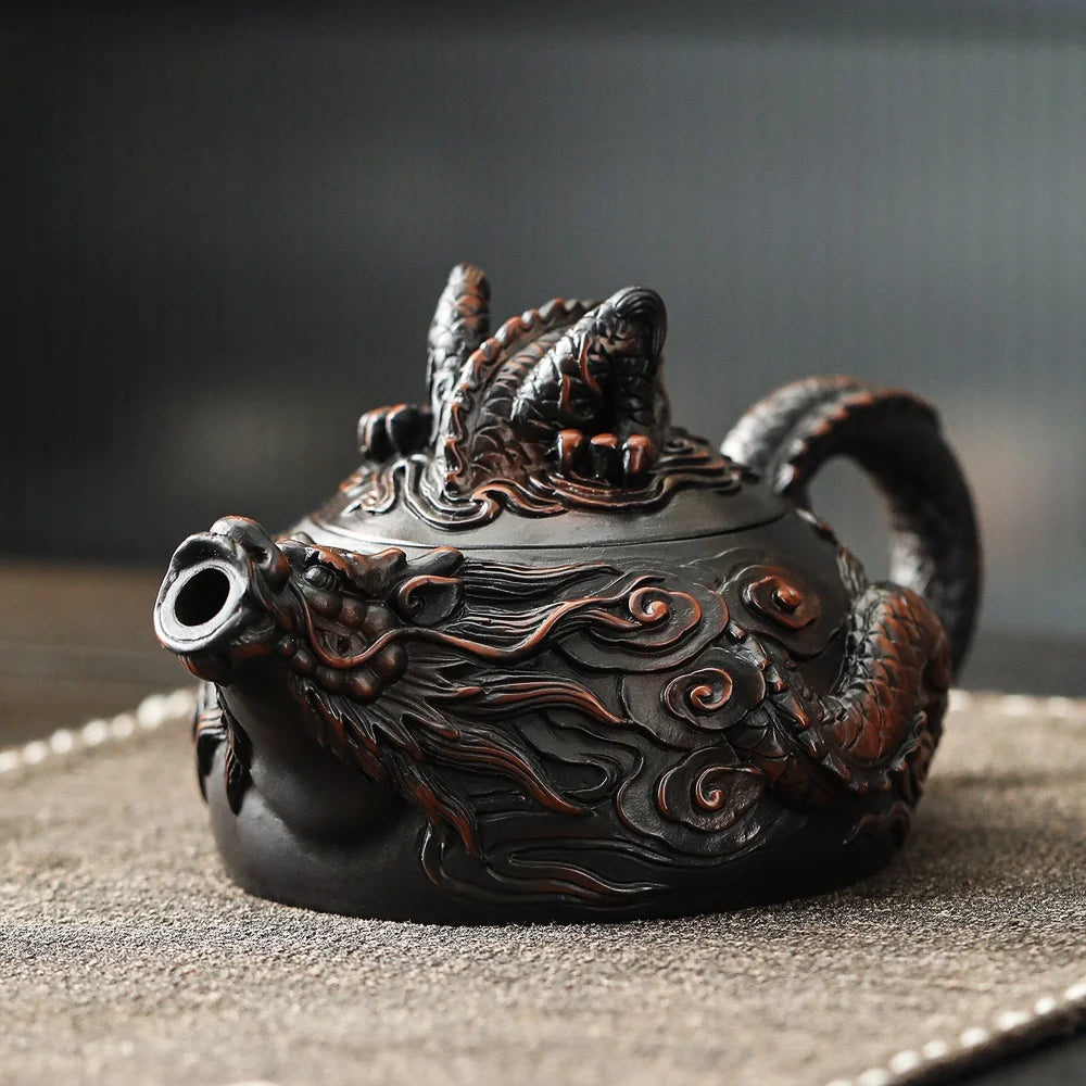 Jianshui Clay Purple Pottery Carving Dragon Teapot Hand Painted Antique Relief Teapot Household Teapot Kungfu Tea Set Kettle