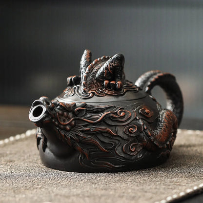 Jianshui Clay Purple Pottery Carving Dragon Teapot Hand Painted Antique Relief Teapot Household Teapot Kungfu Tea Set Kettle