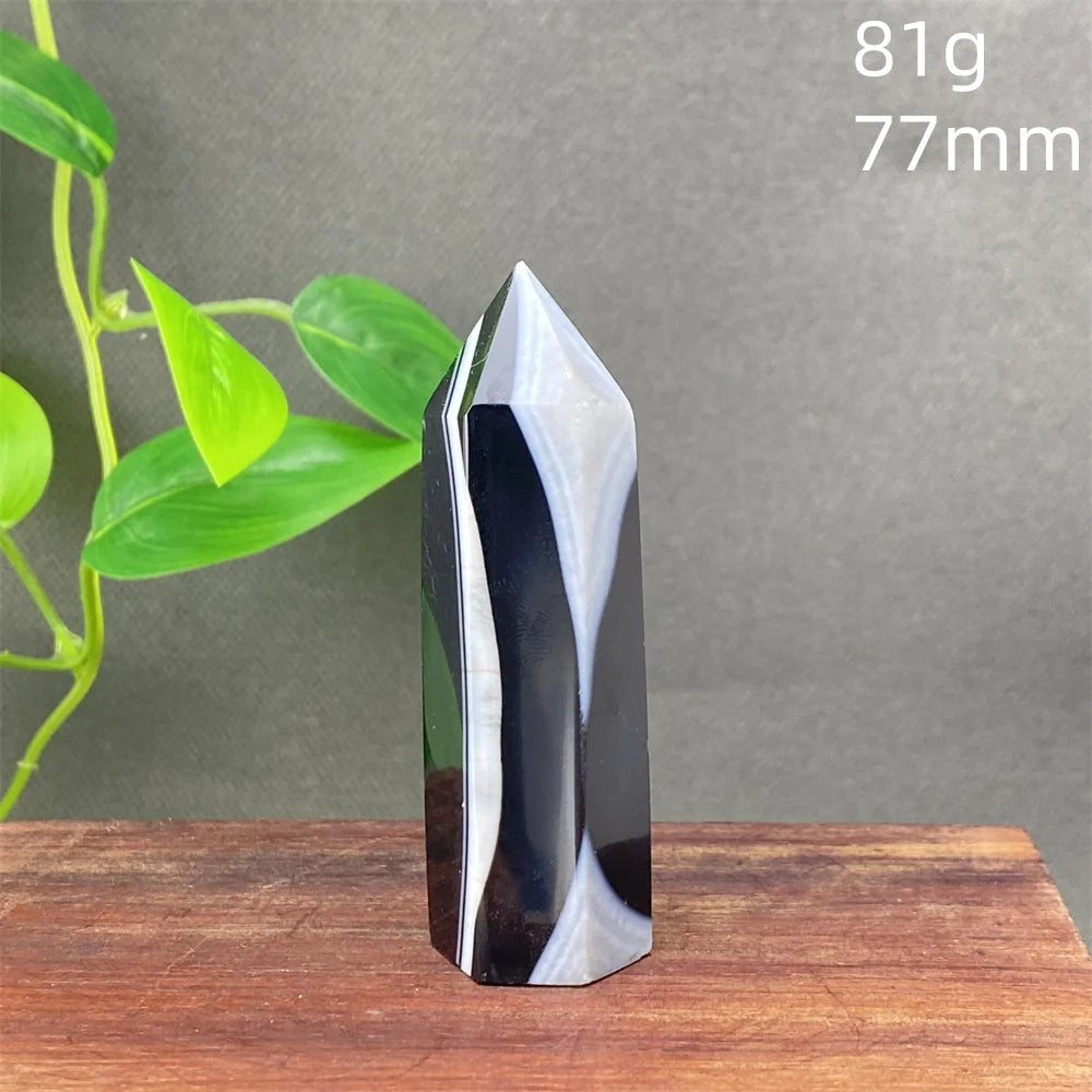 Black Agate Crystal Tower Natural Gem Obelisk Exquisite Home Decoration Ornament Rare Material for Relaxation And Energy