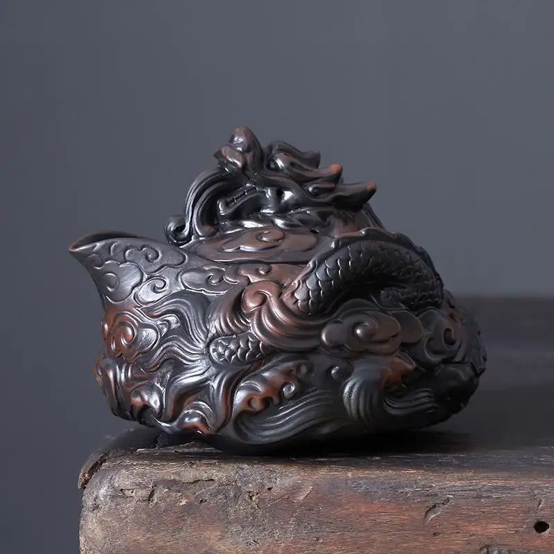 Jianshui Clay Purple Pottery Carving Dragon Teapot Hand Painted Antique Relief Teapot Household Teapot Kungfu Tea Set Kettle