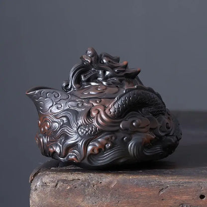 Jianshui Clay Purple Pottery Carving Dragon Teapot Hand Painted Antique Relief Teapot Household Teapot Kungfu Tea Set Kettle