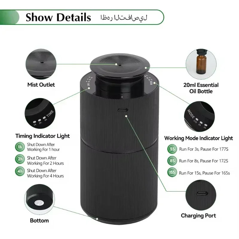 NAMSTE Aromatherapy Diffuser USB Charging Aluminium Alloys Material Perfume box Aromatic Oil Diffuser Air Freshener Device Home
