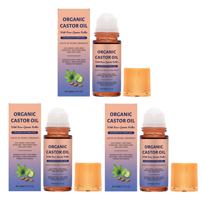 Organic Castor Oil Serum Roller Improve Skin Elasticity Deep Moisturizing Face Body Skin Massage Care Essence 50ml