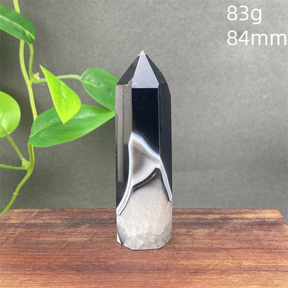 Black Agate Crystal Tower Natural Gem Obelisk Exquisite Home Decoration Ornament Rare Material for Relaxation And Energy