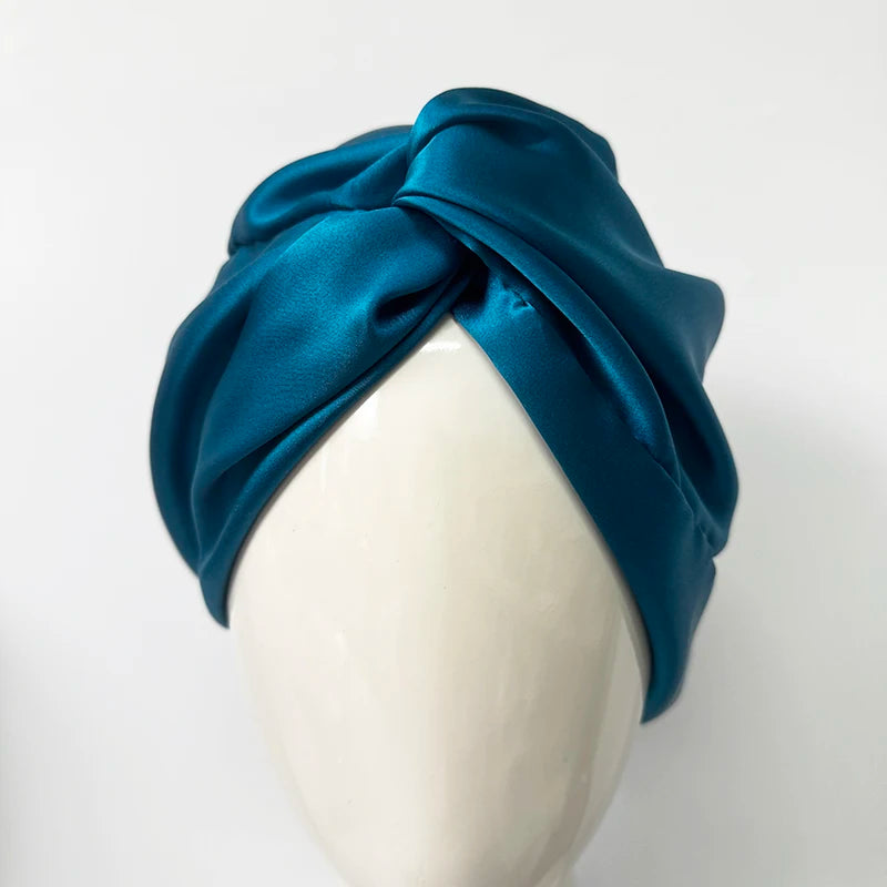 Double Layers 100% Silk Twisted Sleeping Bonnet Natural Silk Turban With Elastic Ribbon Women Headwrap For Hair Care 19Momme