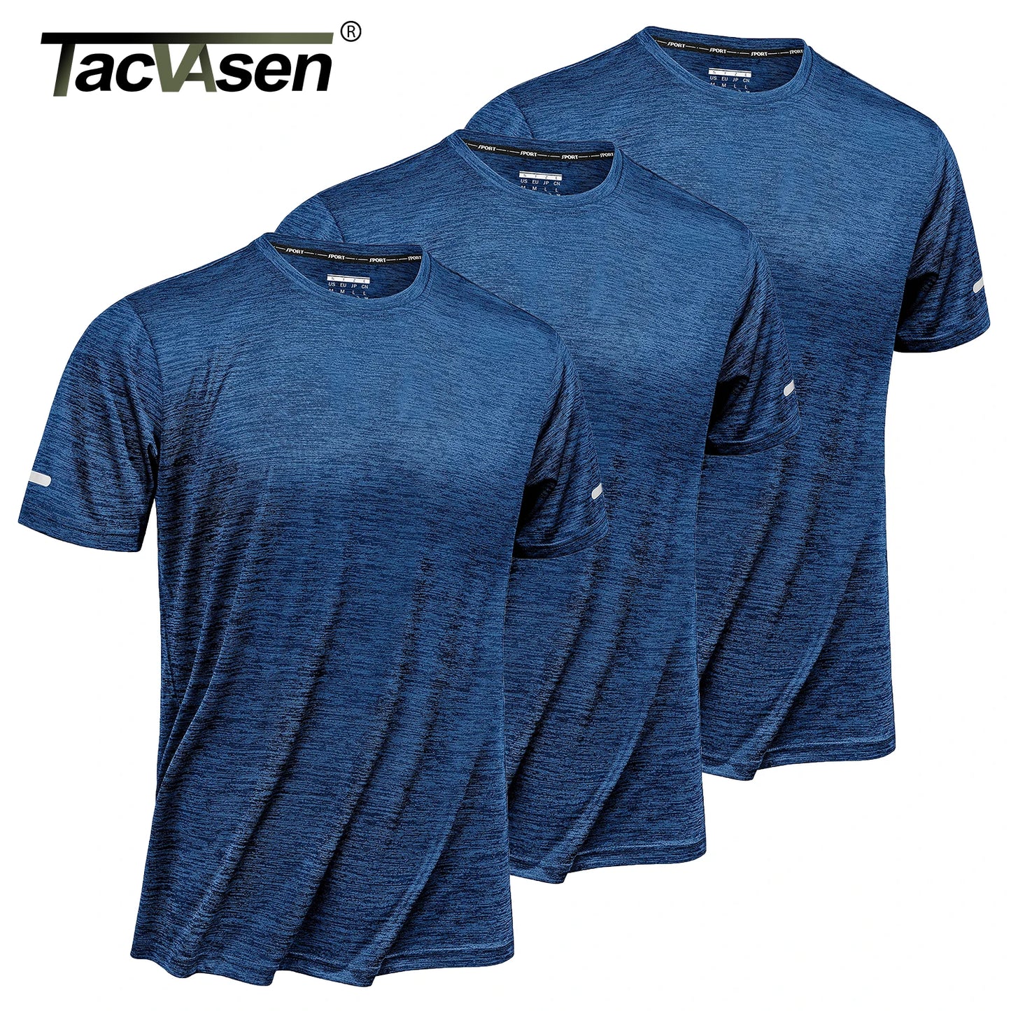 TACVASEN 3 Packs Quick Dry Summer T-shirts Reflective Stripe Men Running Fitness Tops Gym Training Shirt Breathable Sportswear