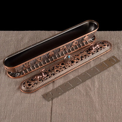 Sanskrit Incense Stick Burner Alloy Buddhist Tibetan Indoor Golden Meditation Engraving Temples Smoke Supply Furnace Ornaments