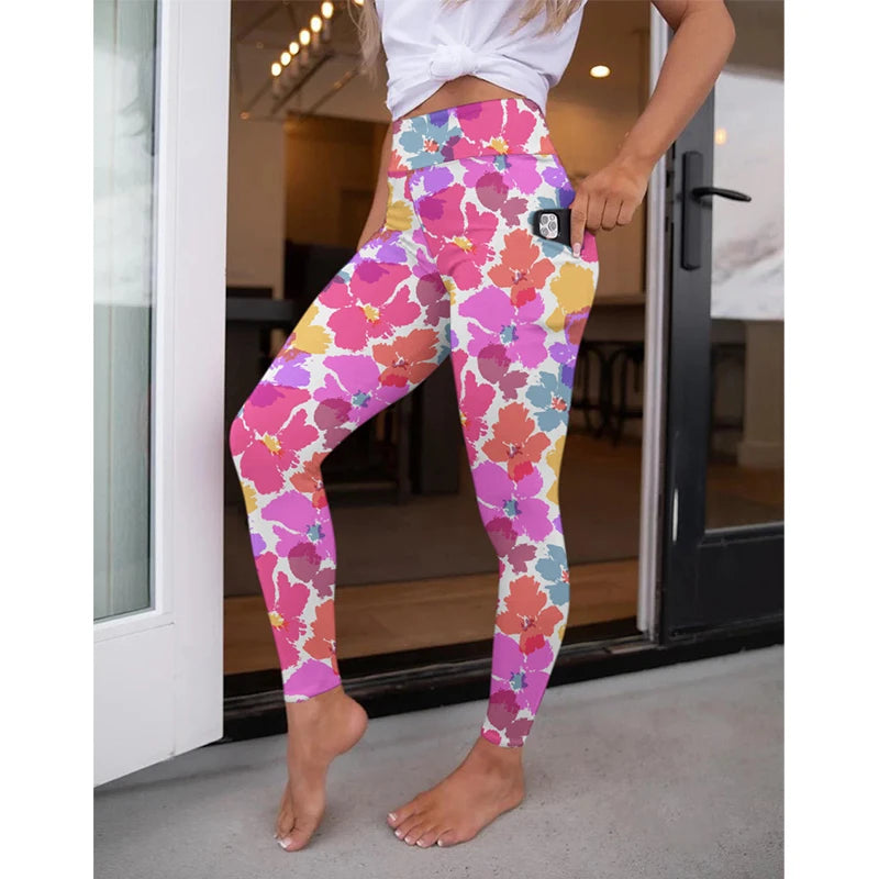 LETSFIND High Waist Women's Fitness Leggings 3D Digital Print Sexy Pockert Elastic Pants Fashionable Gym Trousers