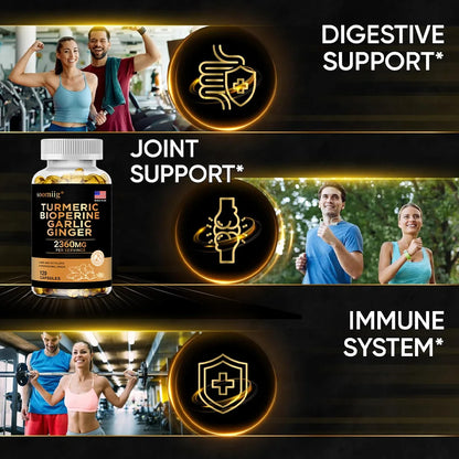 Turmeric Ginger Supplement with Garlic Curcumin Black Pepper, Support Joint Health, Promote Digestion, and Boost Immune Health
