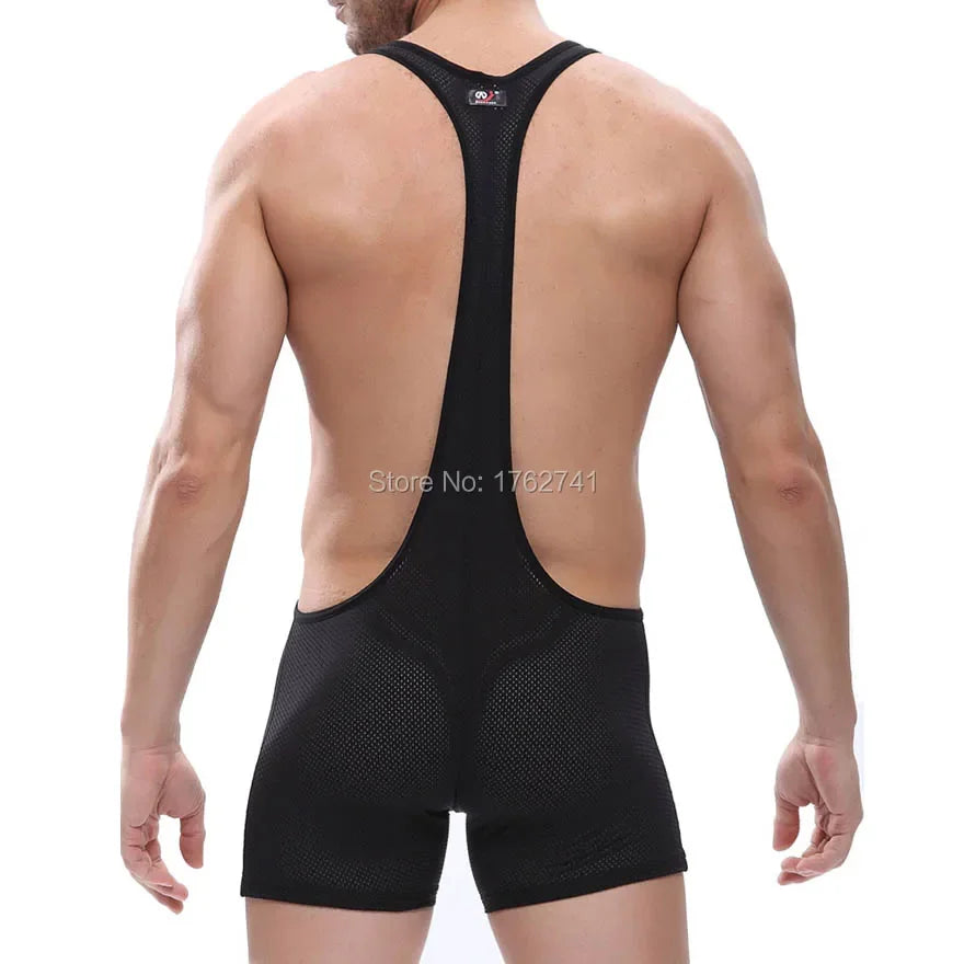 Mens Wrestling Singlet Leotards Stretchy Breathable Eyelets Underwear Jumpsuit Bodysuit