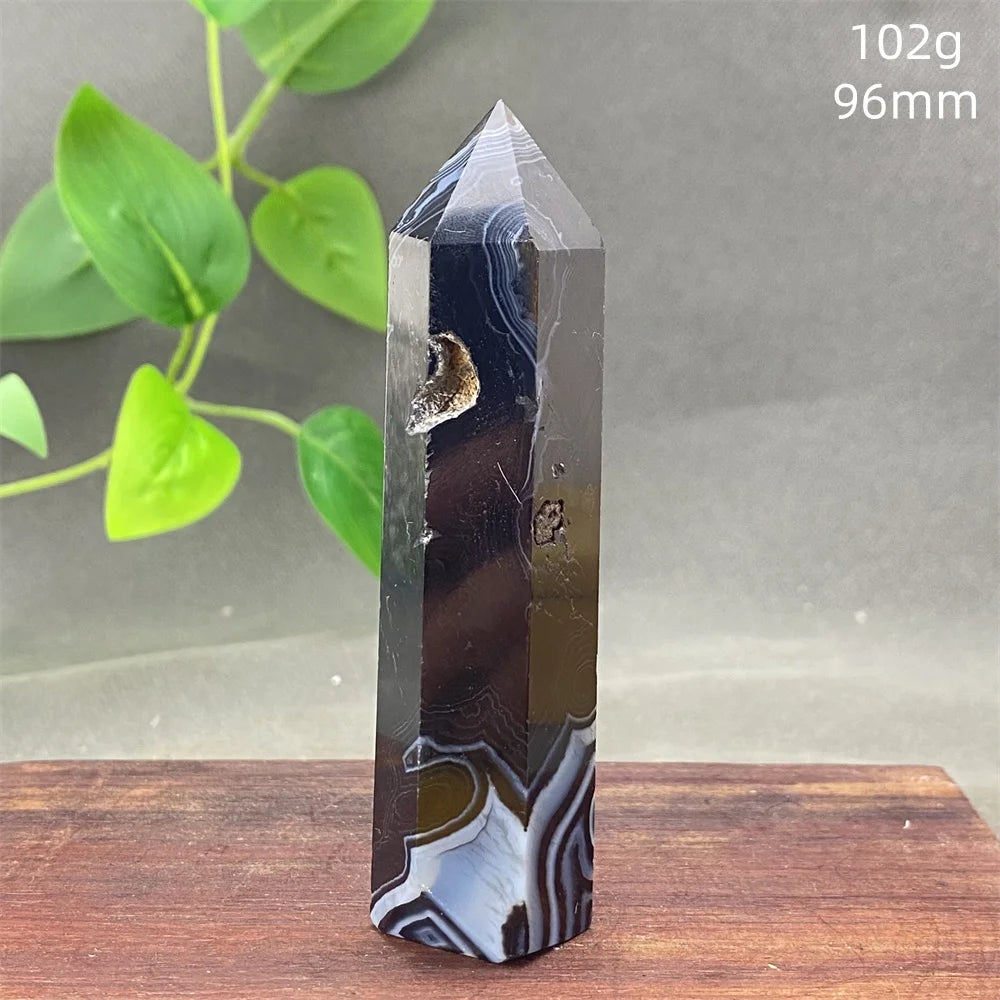 Black Agate Crystal Tower Natural Gem Obelisk Exquisite Home Decoration Ornament Rare Material for Relaxation And Energy