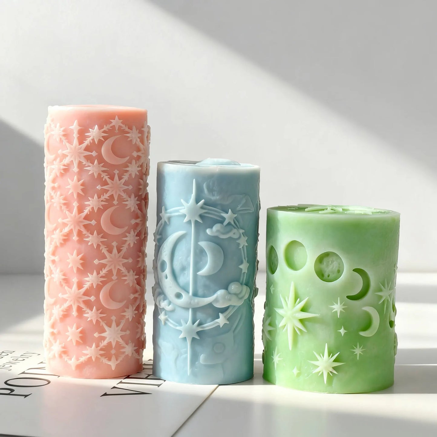 Star and Moon Pillar Candle Mold Celestial Cylinder Silicone Mold DIY Aromatherapy Wax Craft Home Decor Night Sky Theme