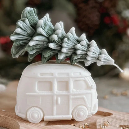 Christmas Tree Car Silicone Aromatherapy Candle Mold 3D Cedar Bus Shape DIY Plaster Resin Making Tool Handmade Party Favor Decor