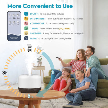 500ML Aroma Diffuser Wood Grain Color, 5V 2A USB Power Essential Oil Aromatherapy Diffuser with Remote Control for Home Office