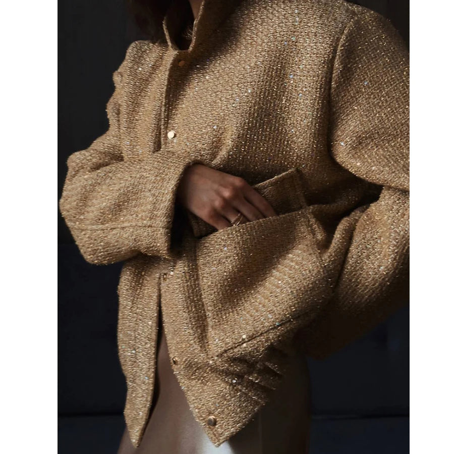 2025 Women Spring Vintage Sequins Jacket Coat Fashion Women Stand Collar Loose Style Jacket Femme Streetwear Tops Clothes