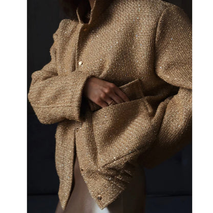 2025 Women Spring Vintage Sequins Jacket Coat Fashion Women Stand Collar Loose Style Jacket Femme Streetwear Tops Clothes