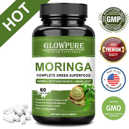 Pure Moringa Capsules - Energy, Skin, Immune & Gut Health Superfood, Rich in Antioxidants, Essential Vitamins & Amino Acids