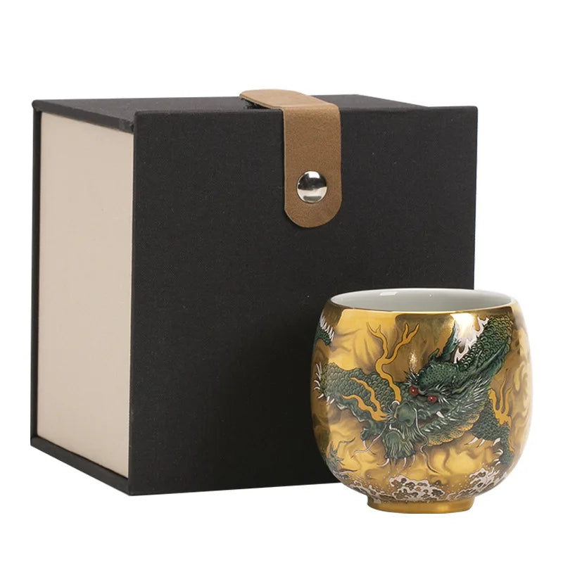 Pure gold teacup dragon and phoenix pair cup master cup personal special gilt kung fu tea set merchandise Guochao