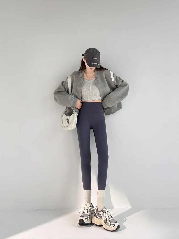 Autumn Winter Lamb Velvet Thicken Sharkskin Leggings Women High Waist Seamless Slimming Warm Leggings Pants