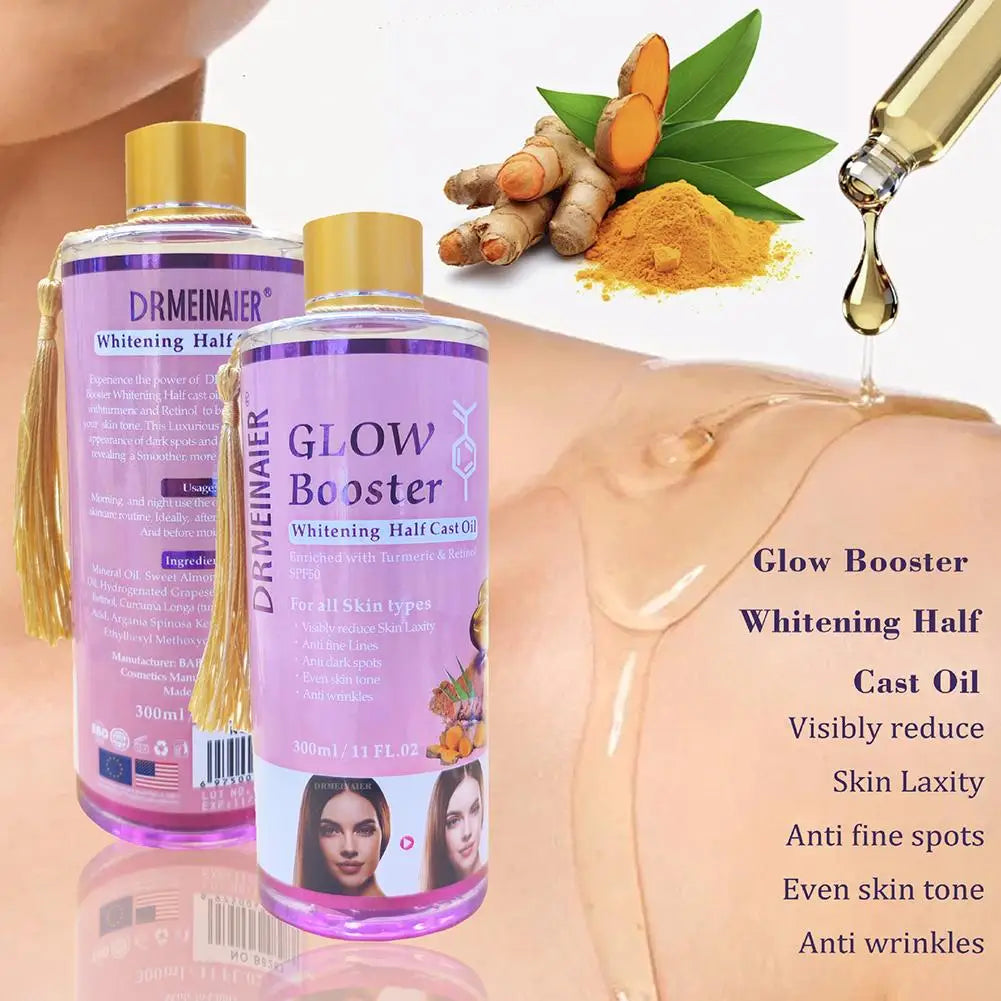 Face Ligthening Massage Oil with Arbutin Kojic Acid, Turmeric Oil for Glowing Skin, Brightening Moisturizing Peeling Oil 300ml
