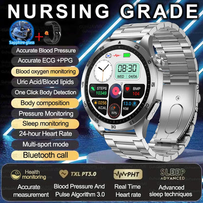 2025 New Nursing Grade Smart Watch ECG+PPG Blood Lipid Blood pressure Uric Acid HD Bluetooth Call Clock Health Smart Watch Men