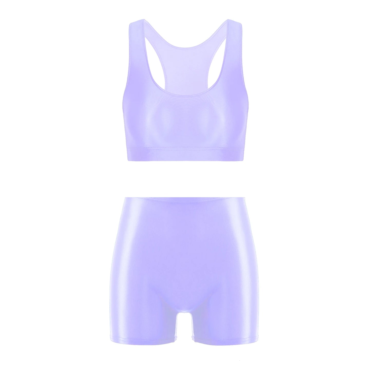 Womens Glossy Swimwear Sleeveless Tank Top with Mid Waist Shorts Fitness Workout Yoga Sportswear Beach Pool Surfing Swimsuit