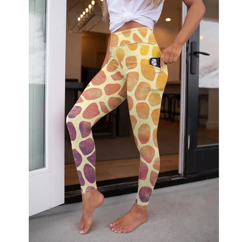 LETSFIND New Arrival Women Pockert Elastic Pants Fashion High Waist 3D Digital Printing Stretch Fitness Sexy Girls Leggings